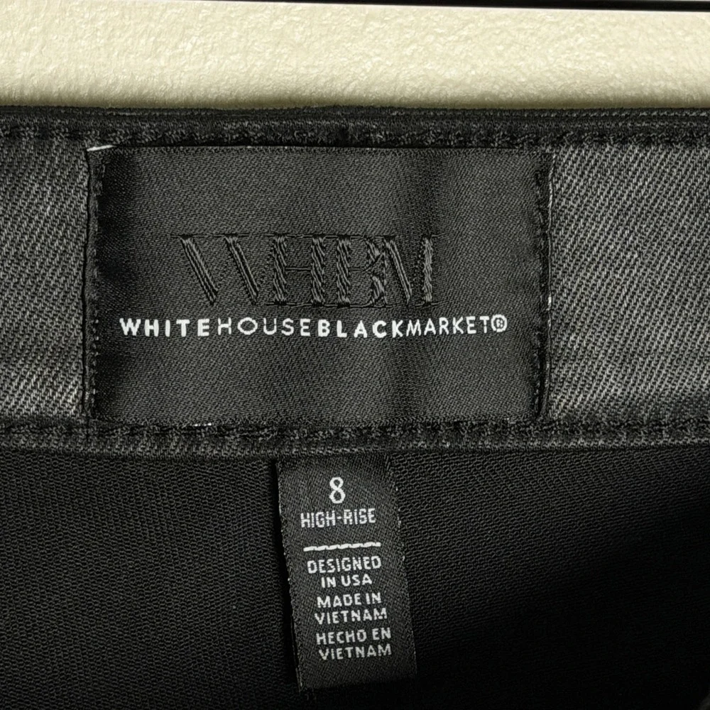 White House Black Market Womens Pants 8 Black High-Rise Kick Flare Coated Denim